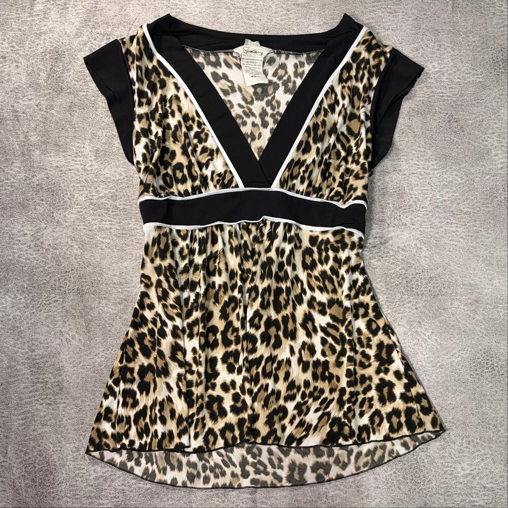 Y2k Cheetah Contrast Short Sleeve Blouse